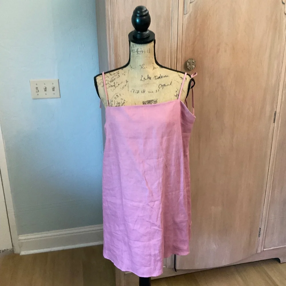 Reformation Linen 2pc Set  Aubree Dress @ Cardi Mini matching crochet cardigan L